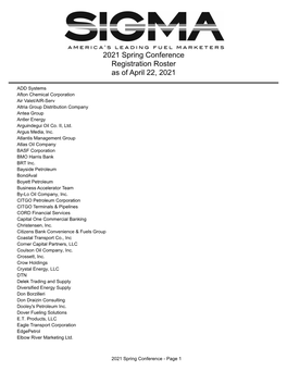 2021 Spring Conference Registration Roster As of April 22, 2021