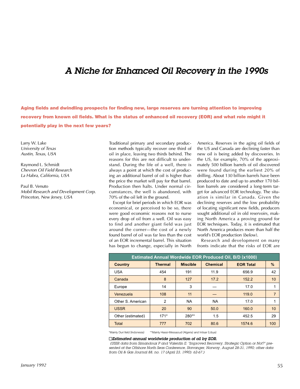 A Niche for Enhanced Oil Recovery in the 1990S- Disk 2