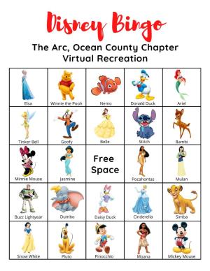Disney Bingo the Arc, Ocean County Chapter Virtual Recreation