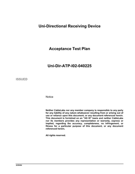 Uni-Directional Receiving Device Acceptance Test Plan Uni-Dir-ATP