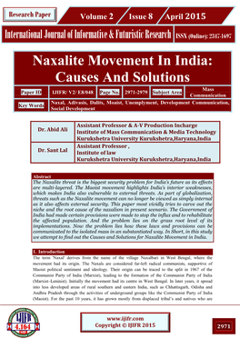 Naxalite Movement in India: Causes and Solutions Mass Paper ID IJIFR/ V2/ E8/048 Page No