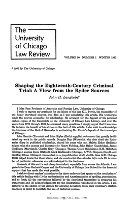 Shaping the Eighteenth-Century Criminal Trial: a View from the Ryder Sources John H