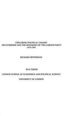 Exploring Political Change Thatcherism and the Remaking of the Labour Party 1979-1997