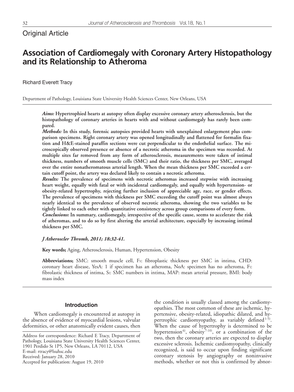 Association of Cardiomegaly with Coronary Artery Histopathology and Its Relationship to Atheroma