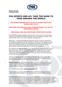 Fox Sports and Afl Take the Game to Fans Around the World