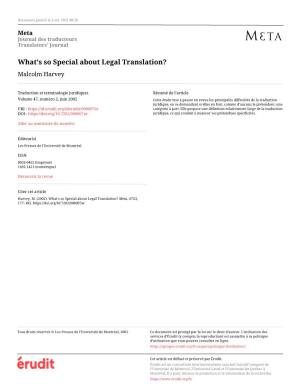 What's So Special About Legal Translation?