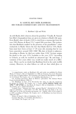 R. Samuel Ben Meïr (Rashbam): His Torah Commentary and Its Transmission