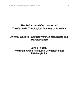 The 74Th Annual Convention of the Catholic Theological Society of America