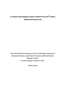 A Critical Understanding of Japan's Improved Late 20Thcentury