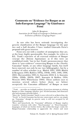 Comments on “Evidence for Basque As an Indo-European Language” by Gianfranco Forni