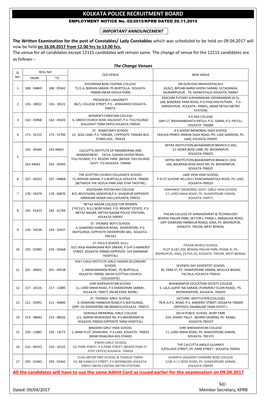 KOLKATA POLICE RECRUITMENT BOARD EMPLOYMENT NOTICE No