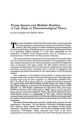 Flying Saucers and Multiple Realities: a Case Study in Phenomenological Theory