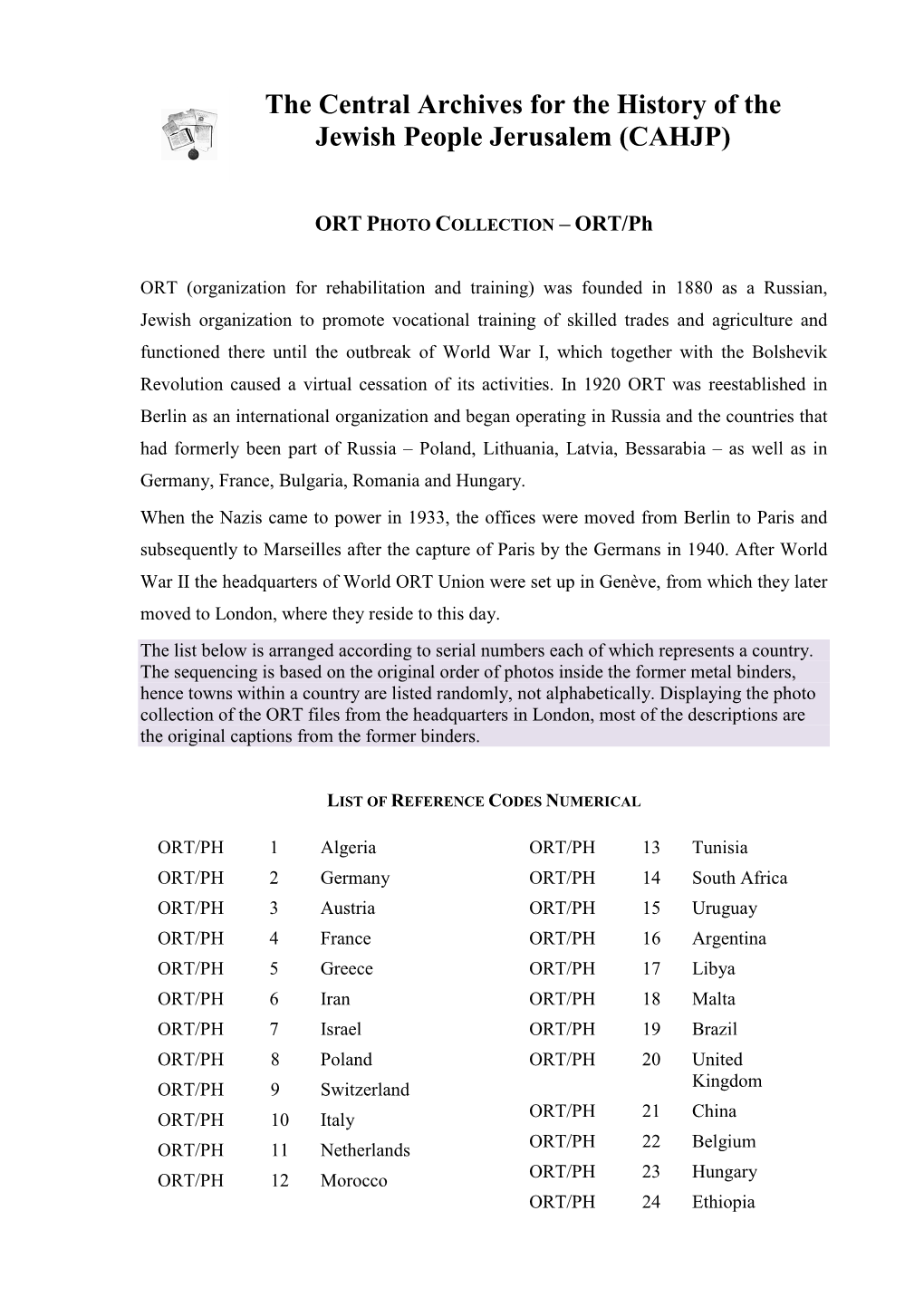 ORT PH List Numerical