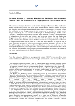 Bermuda Triangle – Licensing, Filtering and Privileging User-Generated Content Under the New Directive on Copyright in the Digital Single Market