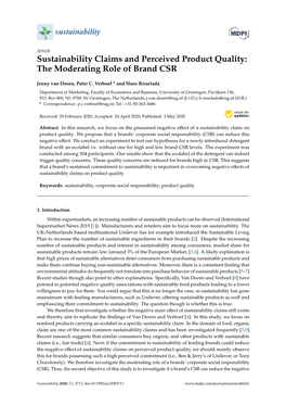Sustainability Claims and Perceived Product Quality: the Moderating Role of Brand CSR