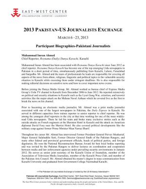 2013 Pakistan-Us Journalists Exchange