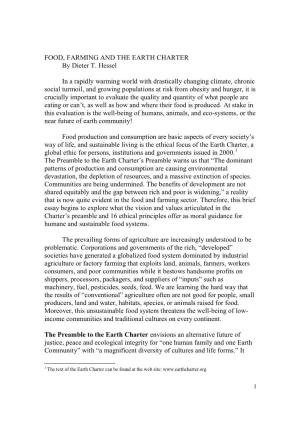 FOOD, FARMING and the EARTH CHARTER by Dieter T. Hessel in A