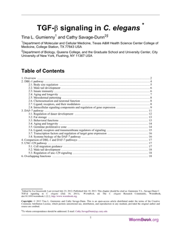 TGF-Β Signaling in C. Elegans * Tina L