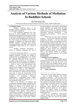 Analysis of Various Methods of Mediation in Buddhist Schools