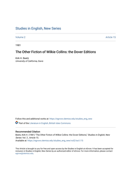 The Other Fiction of Wilkie Collins: the Dover Editions