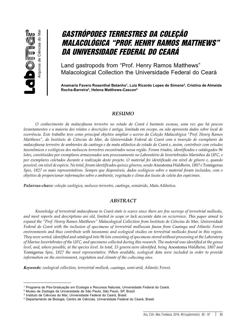 Gastrópodes Terrestres Da Coleção Malacológica “Prof