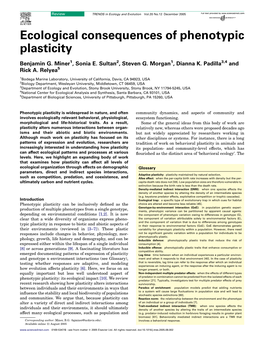Ecological Consequences of Phenotypic Plasticity