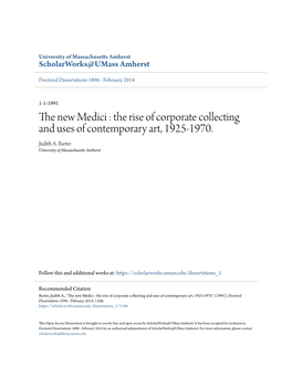 The Rise of Corporate Collecting and Uses of Contemporary Art, 1925-1970. Judith A