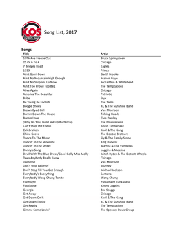 KOS Song List 2017
