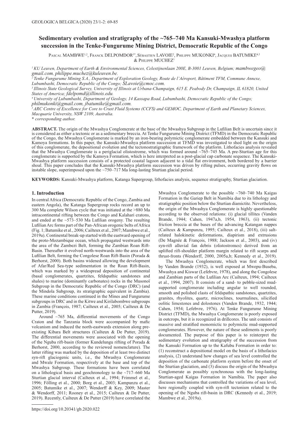 765–740 Ma Kansuki-Mwashya Platform Succession in the Tenke-Fungurume Mining District, Democratic Republic of the Congo