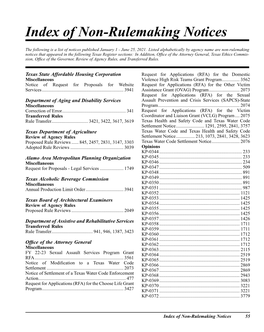 Index of Non-Rulemaking Notices