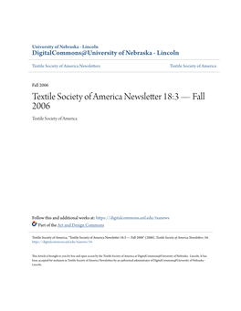 Textile Society of America Newsletter 18:3 Â•Fl Fall 2006