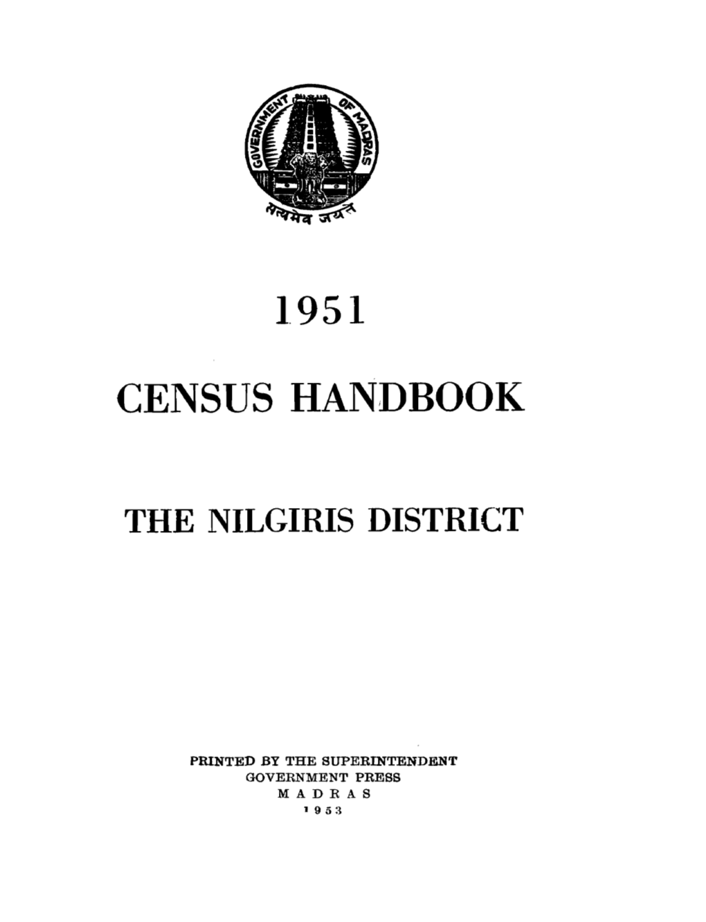 Census Handbook, Nilgiris