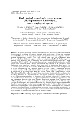 Phyllophoraceae, Rhodophyta), a New Cryptogenic Species