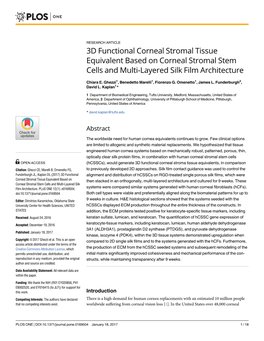 3D Functional Corneal Stromal Tissue Equivalent Based on Corneal Stromal Stem Cells and Multi-Layered Silk Film Architecture