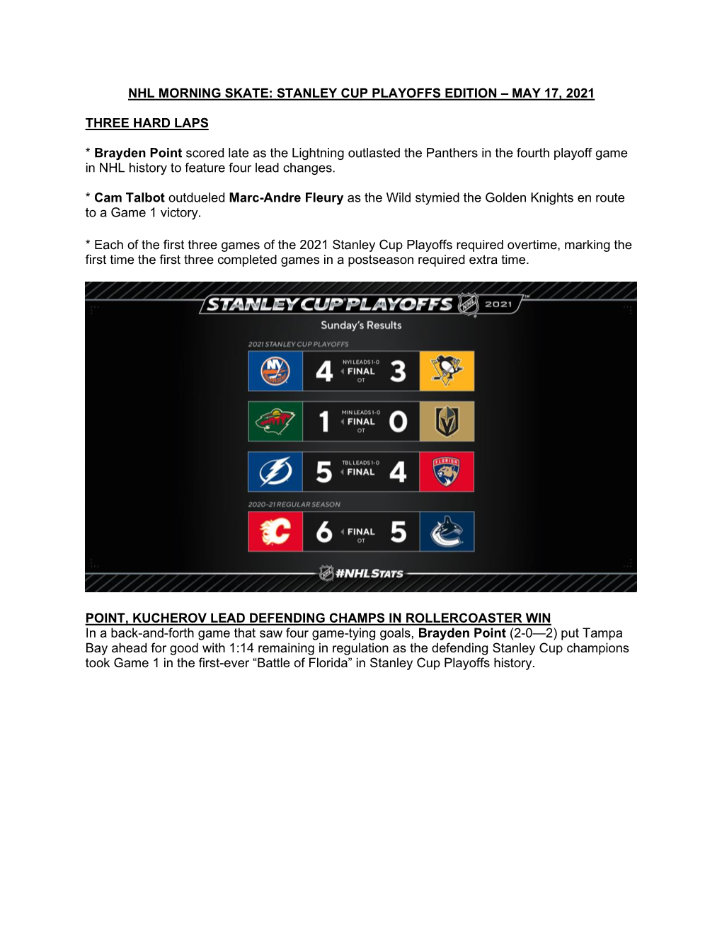 Stanley Cup Playoffs Edition – May 17, 2021