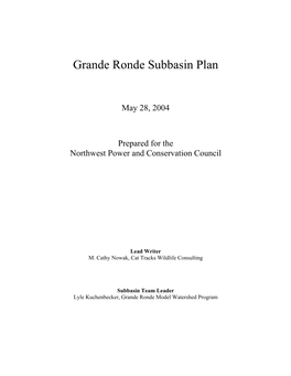 Grande Ronde River Subbasin Plan