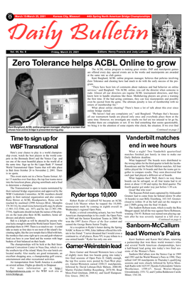Zero Tolerance Helps ACBL Online to Grow the ACBL Online Program Is Making Great Strides