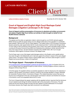 Court of Appeal and English High Court Reshape Cartel Damages Litigation Landscape in Air Cargo