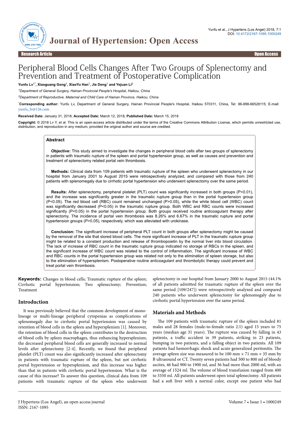 Peripheral Blood Cells Changes After Two Groups of Splenectomy And