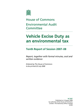 Vehicle Excise Duty As an Environmental Tax