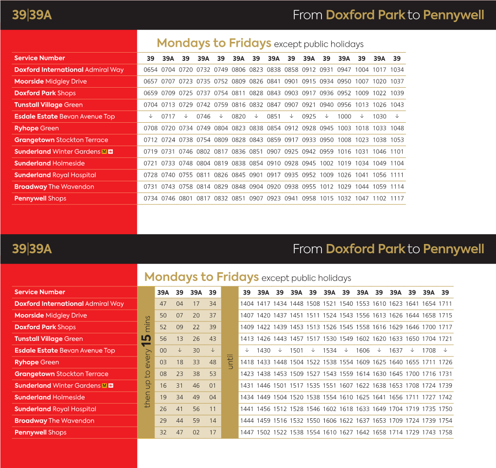 39A 15 from Doxford Park to Pennywell 39|39A