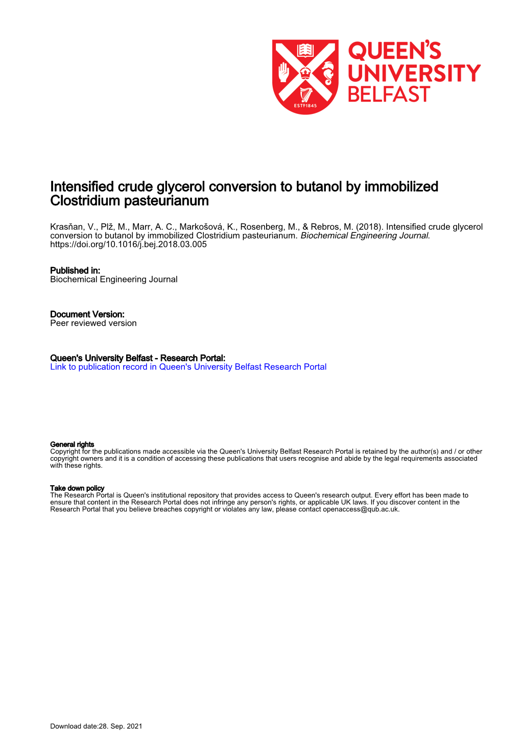 Intensified Crude Glycerol Conversion to Butanol by Immobilized Clostridium Pasteurianum