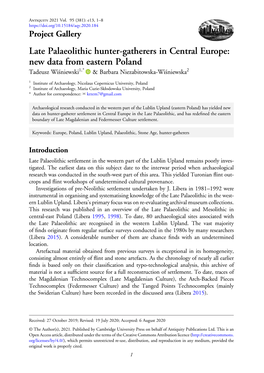 Late Palaeolithic Hunter-Gatherers in Central Europe: New Data from Eastern Poland Tadeusz Wisniewskí 1,* & Barbara Niezabitowska-Wisniewská 2