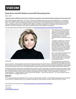 Sheila Nevins Joins MTV Studios to Launch MTV Documentary Films