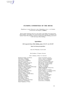 STANDING COMMITTEES of the HOUSE Agriculture