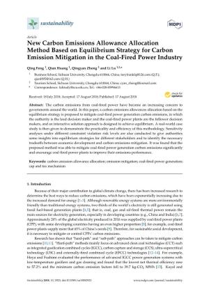 New Carbon Emissions Allowance Allocation Method Based on Equilibrium Strategy for Carbon Emission Mitigation in the Coal-Fired Power Industry