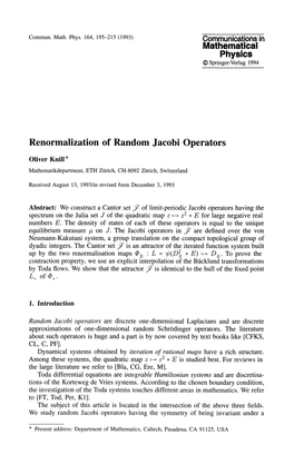 Renormalization of Random Jacobi Operators