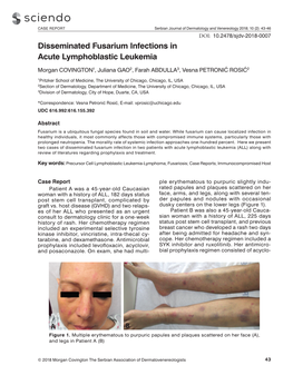 Disseminated Fusarium Infections in Acute Lymphoblastic Leukemia