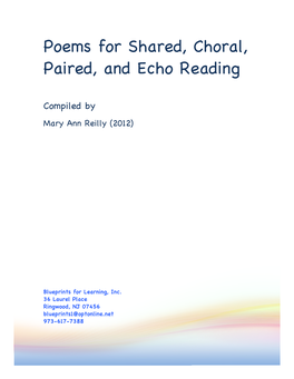 Poems for Shared, Choral, Paired, and Echo Reading
