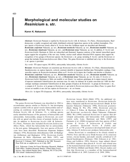 Morphological and Molecular Studies on Resinicium S. Str